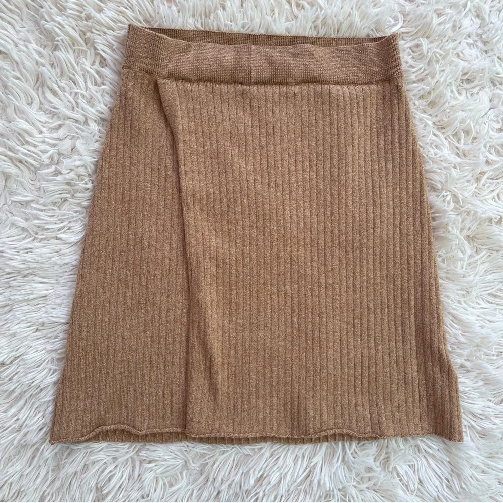 Free people days wrap knit mini skirt cotton viscose blend beige size S